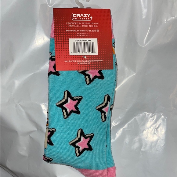 Angry Birds Crew Socks - Pink and Blue Stars and Stripes with Cute Tan Birds NWT - Picture 3 of 7